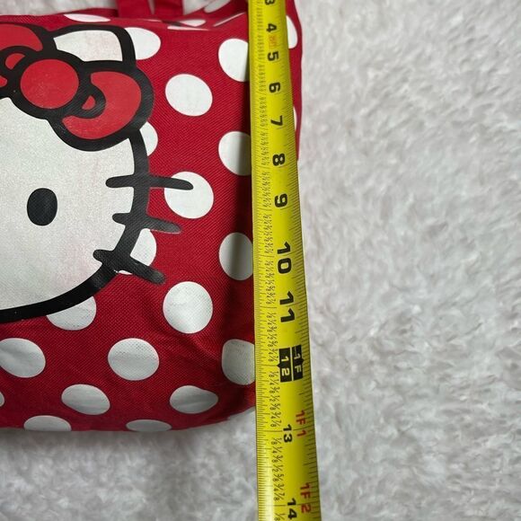 Hello Kitty Sanrio red fabric tote with white polka dots and black prints - Picture 5 of 13